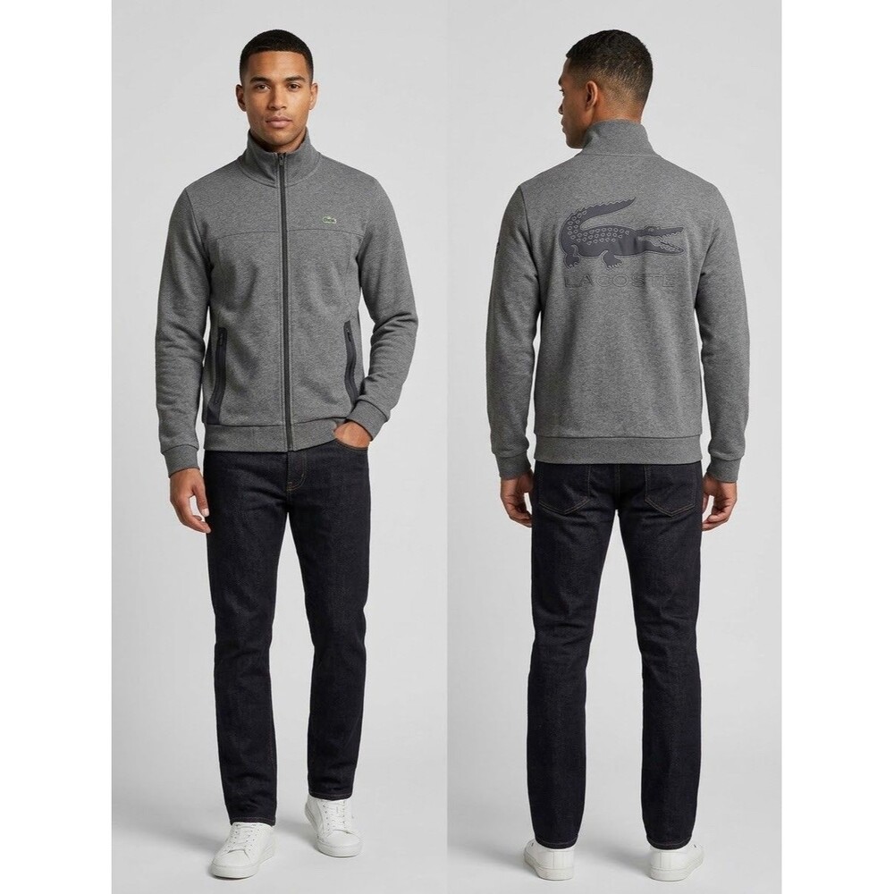 Lacoste Sport Mens Full Zip Track Jacket Gray Big Back Logo FR 5 US L